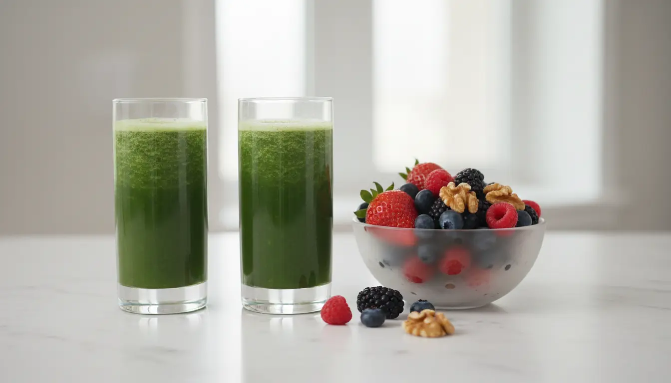 Green smoothie and antioxidant-rich berries for pre-wedding skin glow