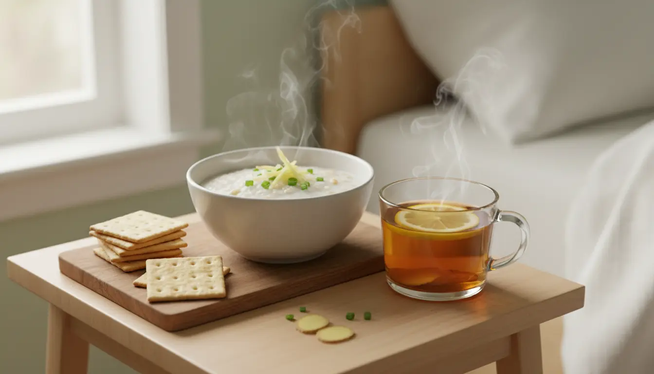 Ginger tea crackers and light porridge for early pregnancy nausea relief