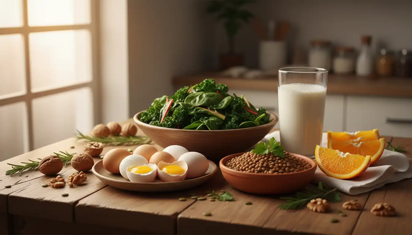 Traditional Indian pregnancy foods including ragi porridge dal with fenugreek guava and walnuts