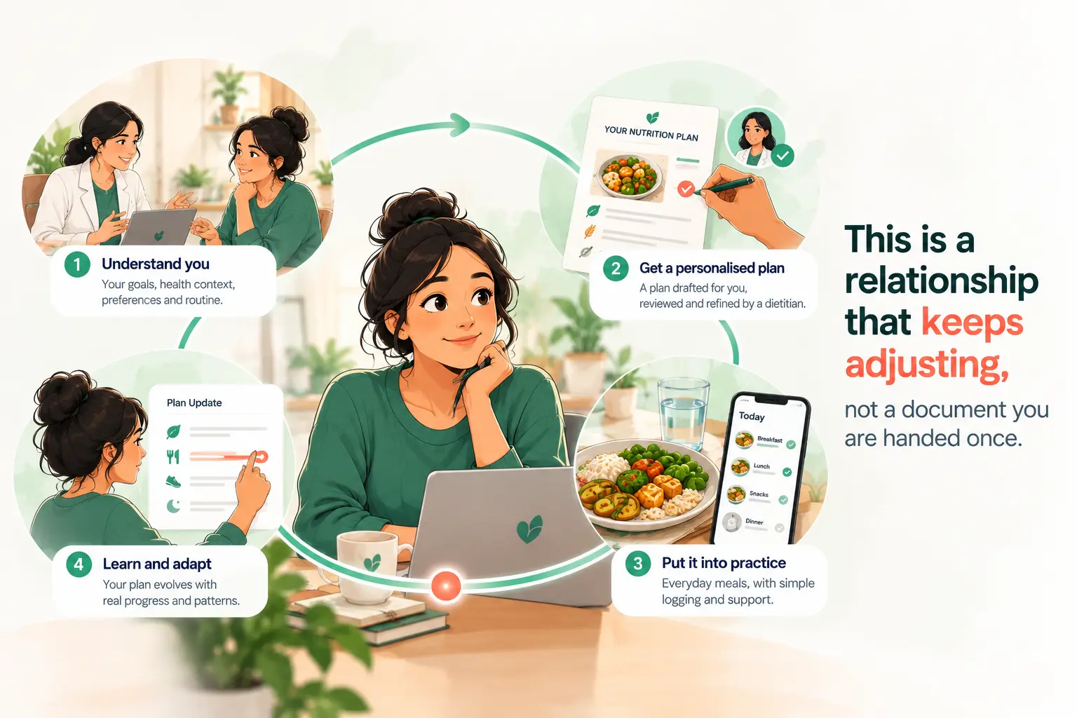 A four step loop of understanding, planning, practice and adapting with a dietitian