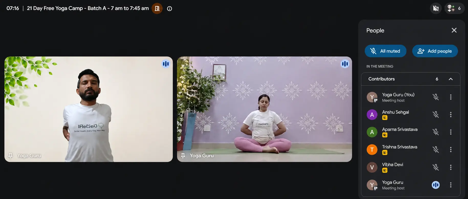 Daily live yoga session on video call with instructor and participants